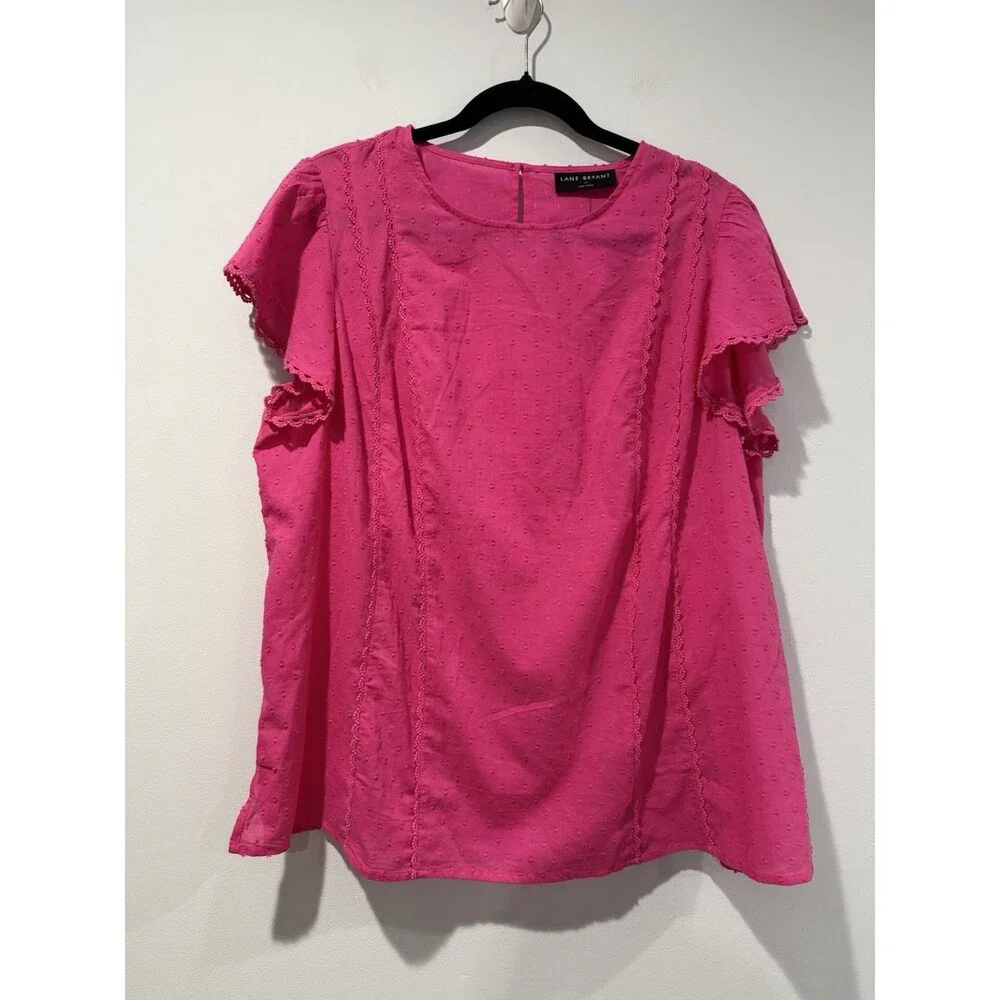 NEW Lane Bryant Top Womens 14 Pink 100% Cotton Lightweight Coquette Preppy Work - Picture 1 of 5